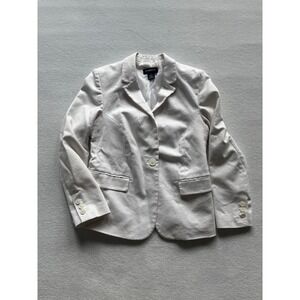 Liz Claiborne Career Blazer Women Size M White Cotton Blend Single Button Jacket
